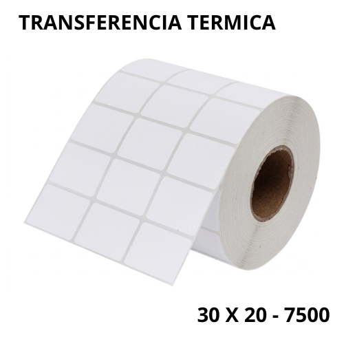 ROLLO DE STICKER TRANSFERENCIA TERMICA DE 3 FILAS 30X20MM 7500 UNIDADES STK-3020-7500